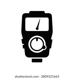 A classic light meter silhouette isolated on white symbolizing precise photographic exposure control. Essential for professional studio work.