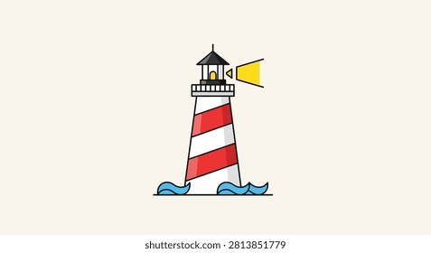 Classic lighthouse illustration perfect for maritime themes, coastal travel guides, or nautical safety symbolic designs.
