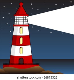Classic lighthouse over a starry night sky