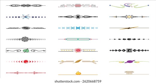 Classic line separators. Flourishes decorative dividers, book embellishment decoration ornaments, vintage vector text calligraphic boarders. vector illustration