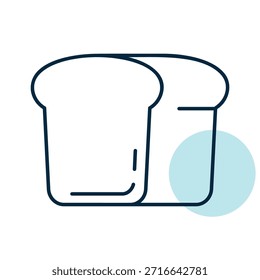 Um clássico ícone de vetor de linha de um pão de torrada com uma fatia mostrada ao lado dele. Perfeito para menus de padaria, projetos de embalagem de pão ou aplicativos de mercearia.