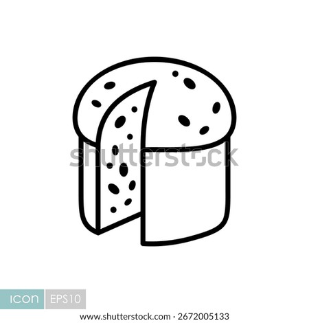 A classic line vector icon of a panettone with a slice cut out. This traditional Italian sweet bread is a popular holiday treat. Ideal for seasonal design projects.