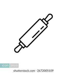 A classic line vector icon of a rolling pin, an essential tool for rolling dough for baking. Perfect for recipe websites, kitchen apps, or cooking blogs.