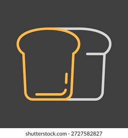 Um vetor de linha clássico no ícone de fundo escuro de um pão de torrada com uma fatia mostrada ao lado dele. Perfeito para menus de padaria, projetos de embalagem de pão ou aplicativos de mercearia.