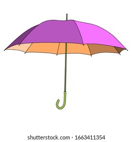 Klassische Linear mit farbigem Rahmenschirm realistisch. Vorlage für Ihr Design. Feder für Vektorillustration-Illustration. Öffnen Sie den Schirm für das Farbbuch, Linearzeichnung, Umriss, Vektorillustration Skizze, Symbol. Rosa