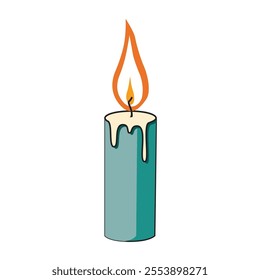 Classic lit candle on white background. Vector illustration