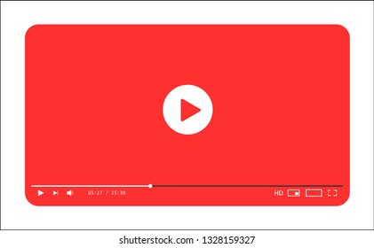 Classic living coral and white video player template. Vector illustration
