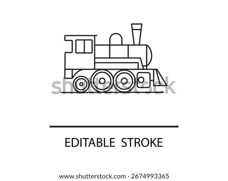 Classic locomotive engine outline, perfect for transport, travel, or historical themes, easily editable for design projects.