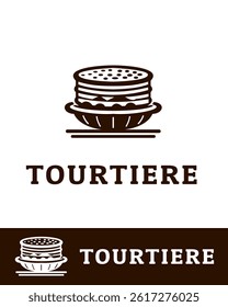 A classic tourtière logo design featuring a stylized meat pie in a traditional dish