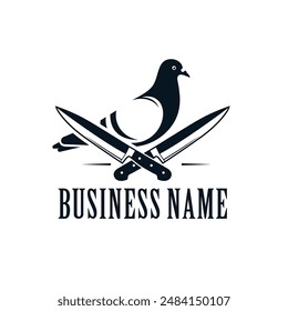 Classic logo with an illustration of a dove and a kitchen knife, a suitable logo for a blacksmith or knife sharpening service