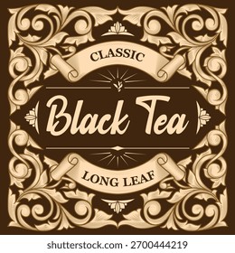Té negro clásico de hoja larga - emblema decorativo retro de la etiqueta