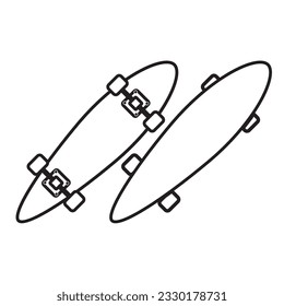 Classic Longboard Skateboard icon line, Skateboard icon in line art style isolated on white background. Top and side view. Vector illustration.