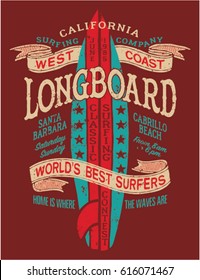 Classic longboard surf contest , vintage grunge graphic for boy t shirt