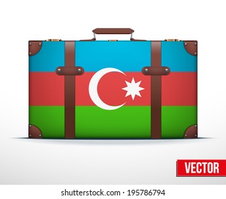 Classic luggage suitcase with flag Azerbaijan for travel. 