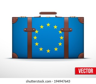 Classic luggage suitcase with flag Europe Union for travel. Vector Illustration. Editable and isolated.