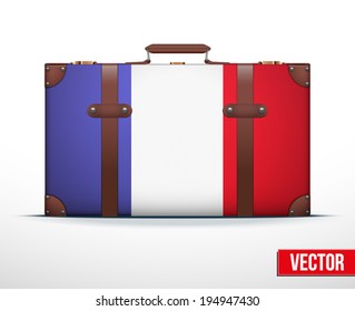 Classic luggage suitcase with flag France for travel. Vector Illustration. Editable and isolated.