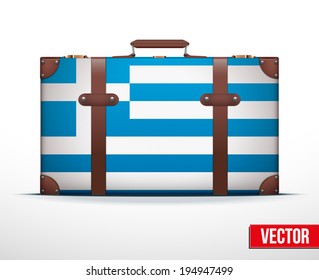 Classic luggage suitcase with flag Greece for travel. Vector Illustration. Editable and isolated.