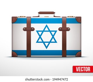 Classic luggage suitcase with flag Israel for travel. Vector Illustration. Editable and isolated.