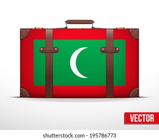 Classic luggage suitcase with flag Maldives for travel. 