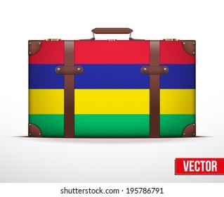 Classic luggage suitcase with flag Mauritius for travel. 