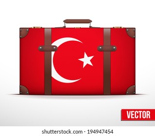 Classic luggage suitcase with flag Turkey for travel. Vector Illustration. Editable and isolated.