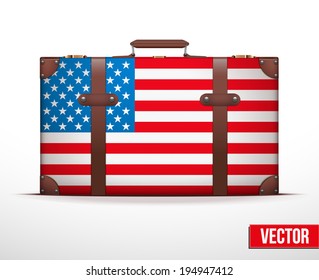 Classic luggage suitcase with flag United States of America for travel. Vector Illustration. Editable and isolated.