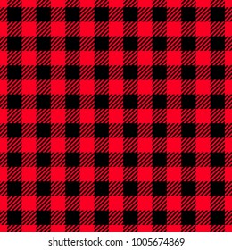 Classic Lumberjack Plaid Pattern in Red and Black. Template for Clothing Fabrics. Seamless Vector Pattern. 