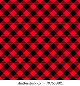 Classic Lumberjack Plaid Pattern in Red and Black. Template for Clothing Fabrics. Seamless Vector Pattern. 