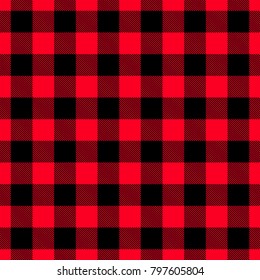 Classic Lumberjack Plaid Pattern in Red and Black. Template for Clothing Fabrics. Seamless Vector Pattern. 