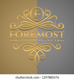 Classic Luxurious Letter F Logo with Embossed Gold Style Logo