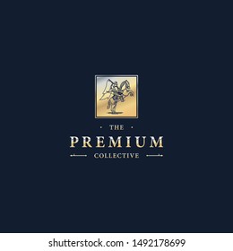 Classic luxury elegant warrior riding horse logo design