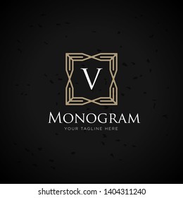 classic luxury golden art deco linear monochrome minimal hipster geometric vintage vector monogram, frame , border , label for your logo badge or crest 