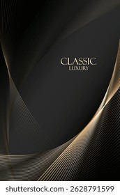  Classic Luxury Golden Waves on Black Background.