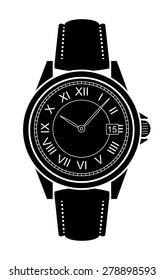Classic luxury mechanic business style hand watches with roman numerals. Black color vector illustration isolated on white 