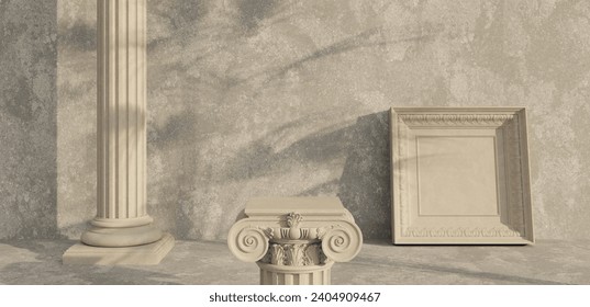 Classic luxury podium product background. 3d podium classic style and nature light shadow white background for branding presentation. 3d rendering illustration
