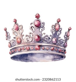 classic luxury queen diamond crown tiara in watercolor illustration