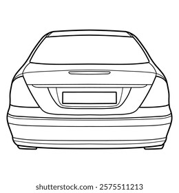 Classic luxury sedan car. Front view shot. Outline doodle vector illustration. Design for print, coloring book