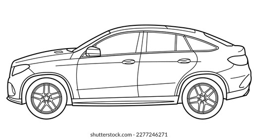 Classic luxury suv car. Crossover car front view shot. Outline doodle vector illustration. Design for print, coloring book.	
