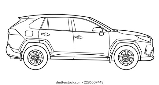 Classic luxury suv car. Crossover car front view shot. Outline doodle vector illustration. Design for print, coloring book.	
