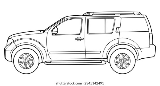 Classic luxury suv car. Crossover car front view shot. Outline doodle vector illustration. Design for print, coloring book	
