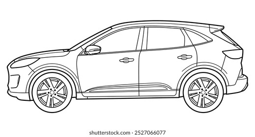 Clásico coche de lujo. Foto de vista frontal de coche cruzada. Ilustración vectorial de doodle. Diseño para imprimir, libro para colorear.