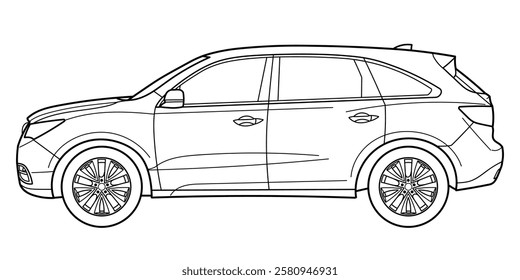 Classic luxury suv car. Crossover car front view shot. Outline doodle vector illustration. Design for print, coloring book