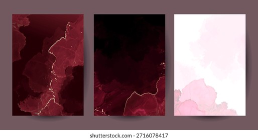 Fondo de diseño de Vector de superficie de piedra de mármol magenta clásico. Invitación de boda de la geoda de rubí rojo oscuro. Preciosa textura de tarjeta de gema. Guardar Arte de brillo dorado. Vino tinto en la fecha. Elegante Plantilla borgoña