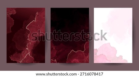 Classic magenta marble stone surface vector design background. Dark red ruby geode wedding invitation. Precious gem card texture. Golden glitter art. Wine red save the date. Elegant burgundy template