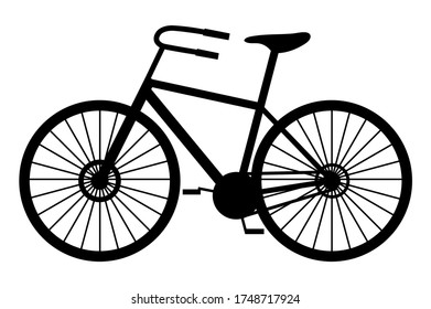 Classic Man Bike Black Silhouette Vector Illustration Isolated On White Background. Mountain Bicycle Green Transport. Retro Old Vintage Vehicle. Sport Biking Transport Monochrome Icon Flat Style