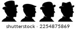 Classic man silhouette with different style hats, vector illustration.