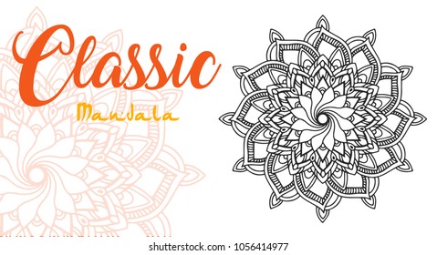 Classic mandala for coloring book. Round ornament.  Anti-stress therapy art. Yoga logo vector. Tattoo sketch
