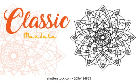Classic mandala for coloring book. Round ornament.  Anti-stress therapy art. Yoga logo vector. Tattoo sketch