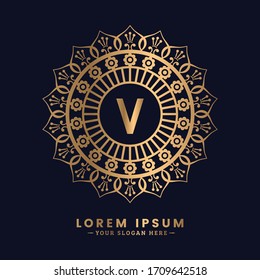 Classic mandala logo of letter V. Golden logo concept for Royalty, Jewelry, Fashion, Cafe, Hotel and other.