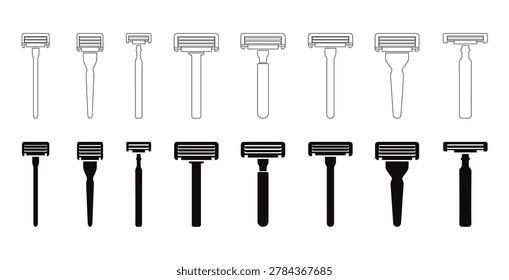 Classic Manual Razor Icons Set. Shaving Blade Silhouette. Simple icon of classic man woman shaver Vector illustration, vector Illustration.